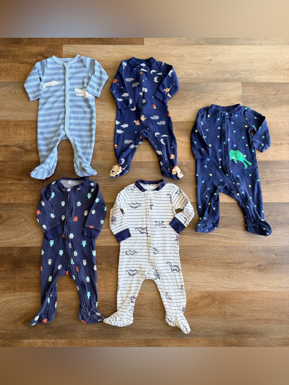 CARTERS | Baby Sleepers Bundle | 5 Pc Set | Footed Pajamas | Dino | Frog